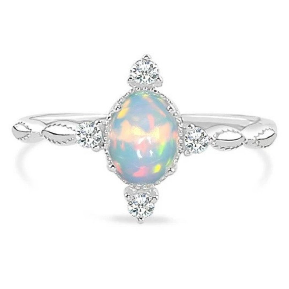 Simple Sterling Silver Opal Ring - Brilliance